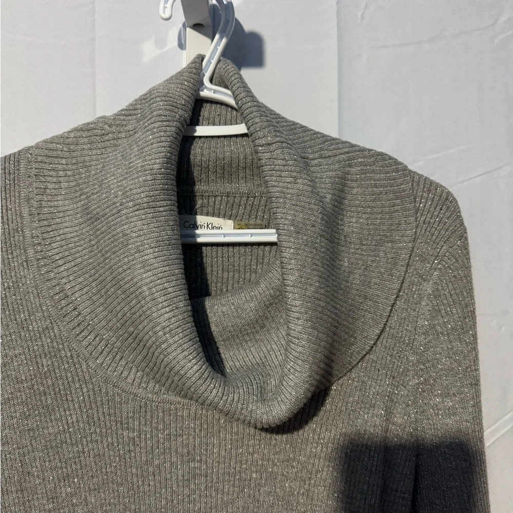 Calvin Klein Silver Knit long Sleeve Turtleneck Sweater Dress Size XL - Picture 2 of 6